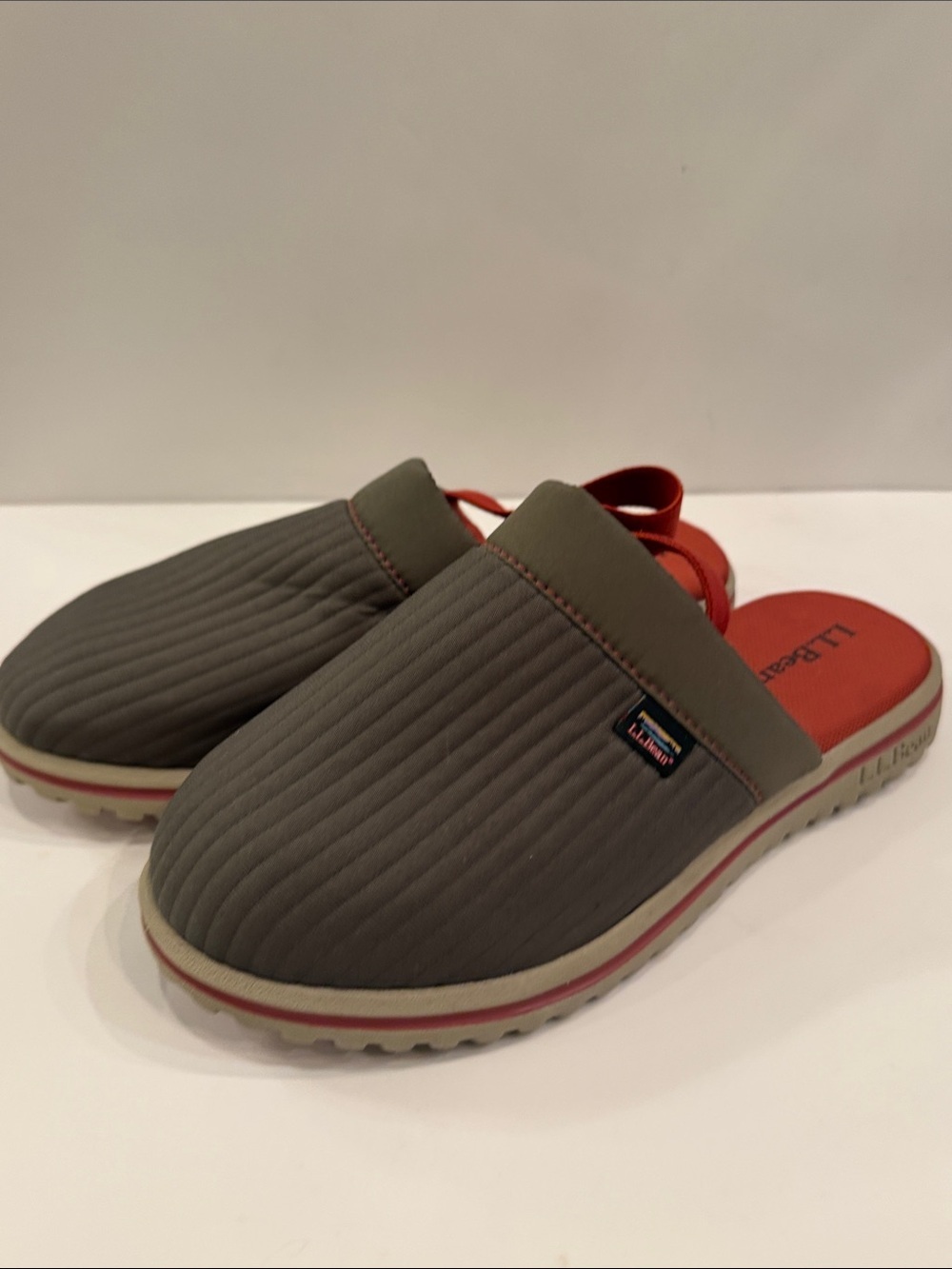 L.L. Bean Olive Green Slip-On slipper mule with Red Insole size 3-4